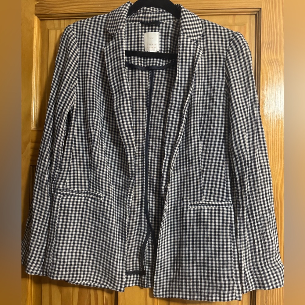 LC Lauren Conrad Navy and White Checkered Blazer